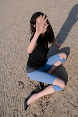 SLIT CUFFED LEGGINGS / BLUE