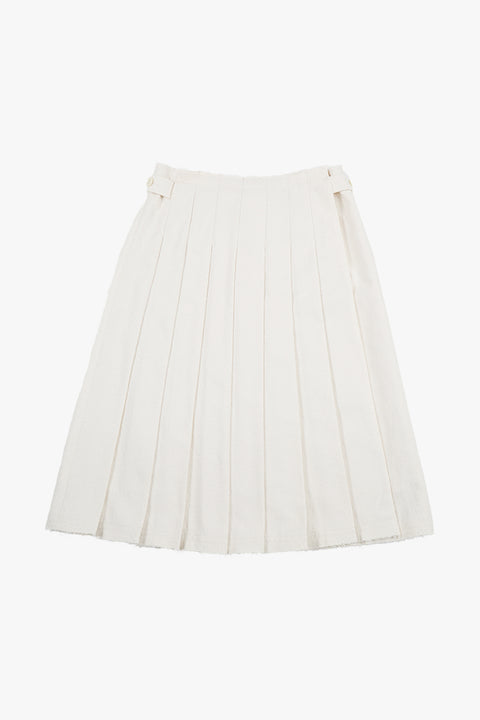 BUTTON PLEATED WRAP SKIRT / ECRU