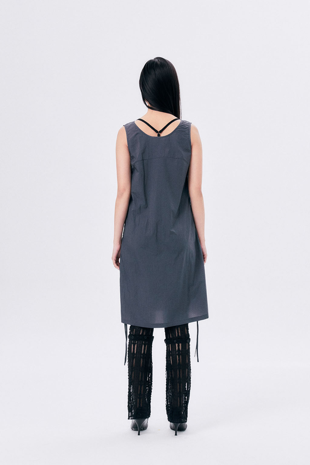 CHECK SHIRRED DRESS / ASH GRAY