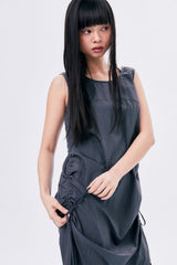 CHECK SHIRRED DRESS / ASH GRAY