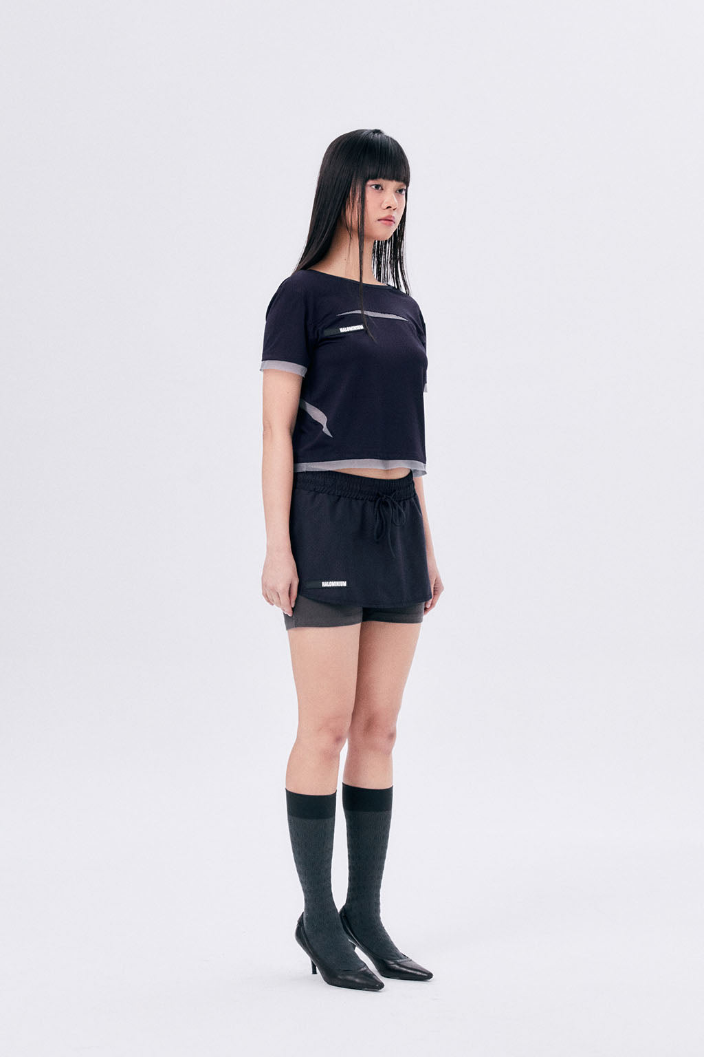 MICRO MESH SKIRT PANTS / NAVY