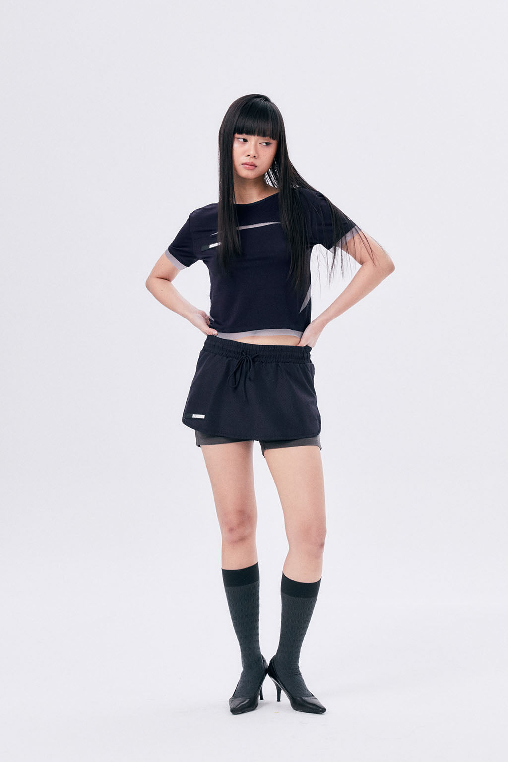 MICRO MESH SKIRT PANTS / NAVY