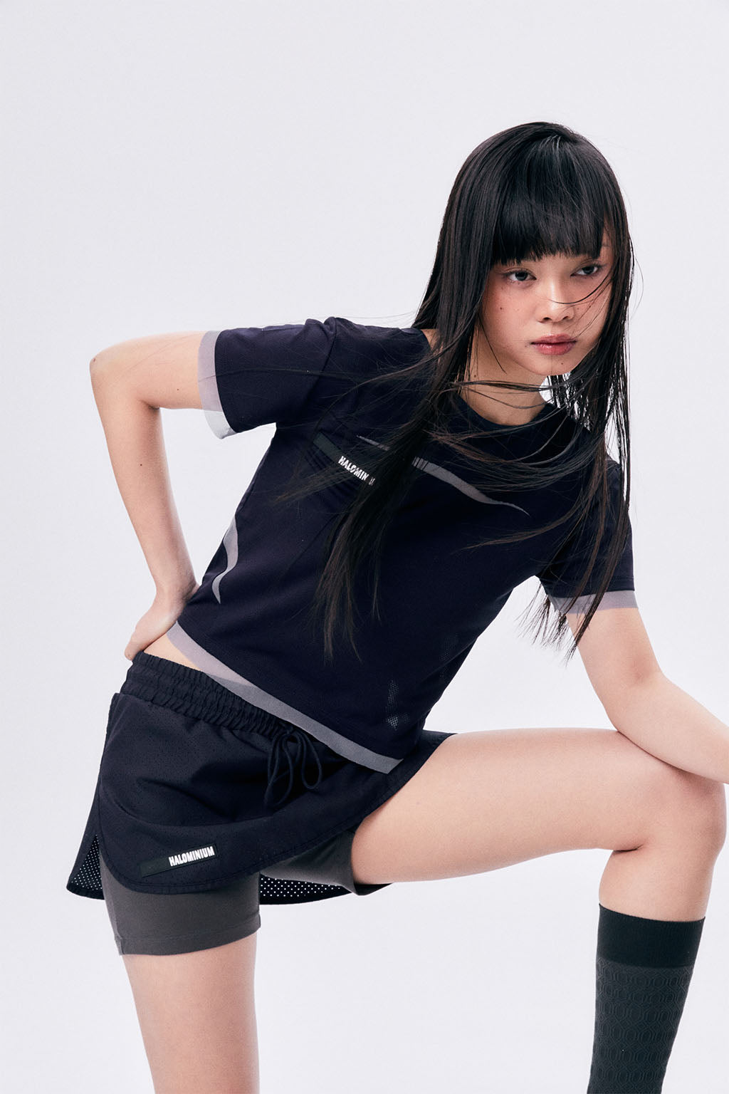 MICRO MESH SKIRT PANTS / NAVY