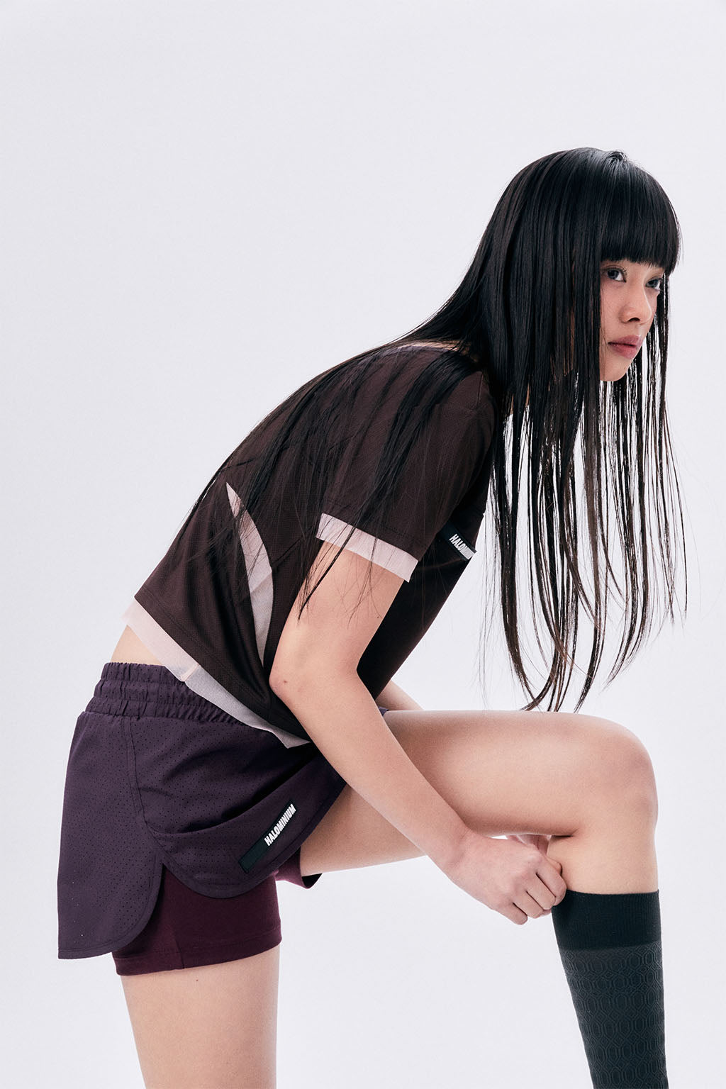 MICRO MESH SKIRT PANTS / PURPLE