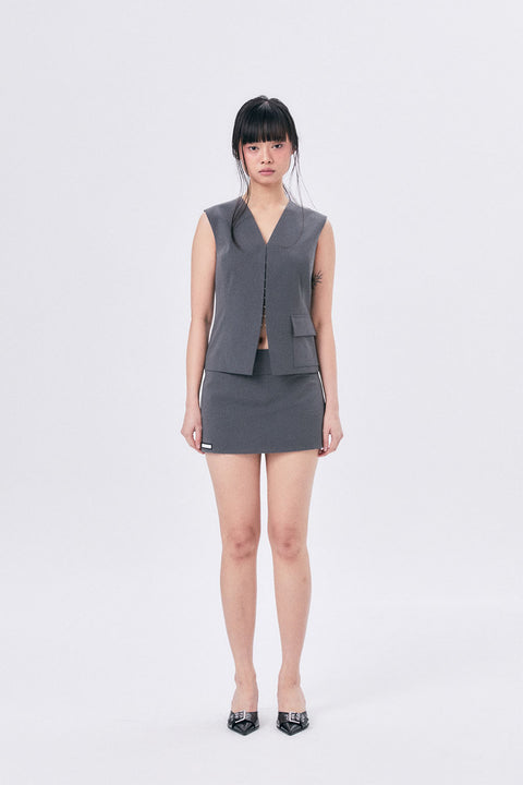 MICRO WOOL SKIRT / DARK GRAY