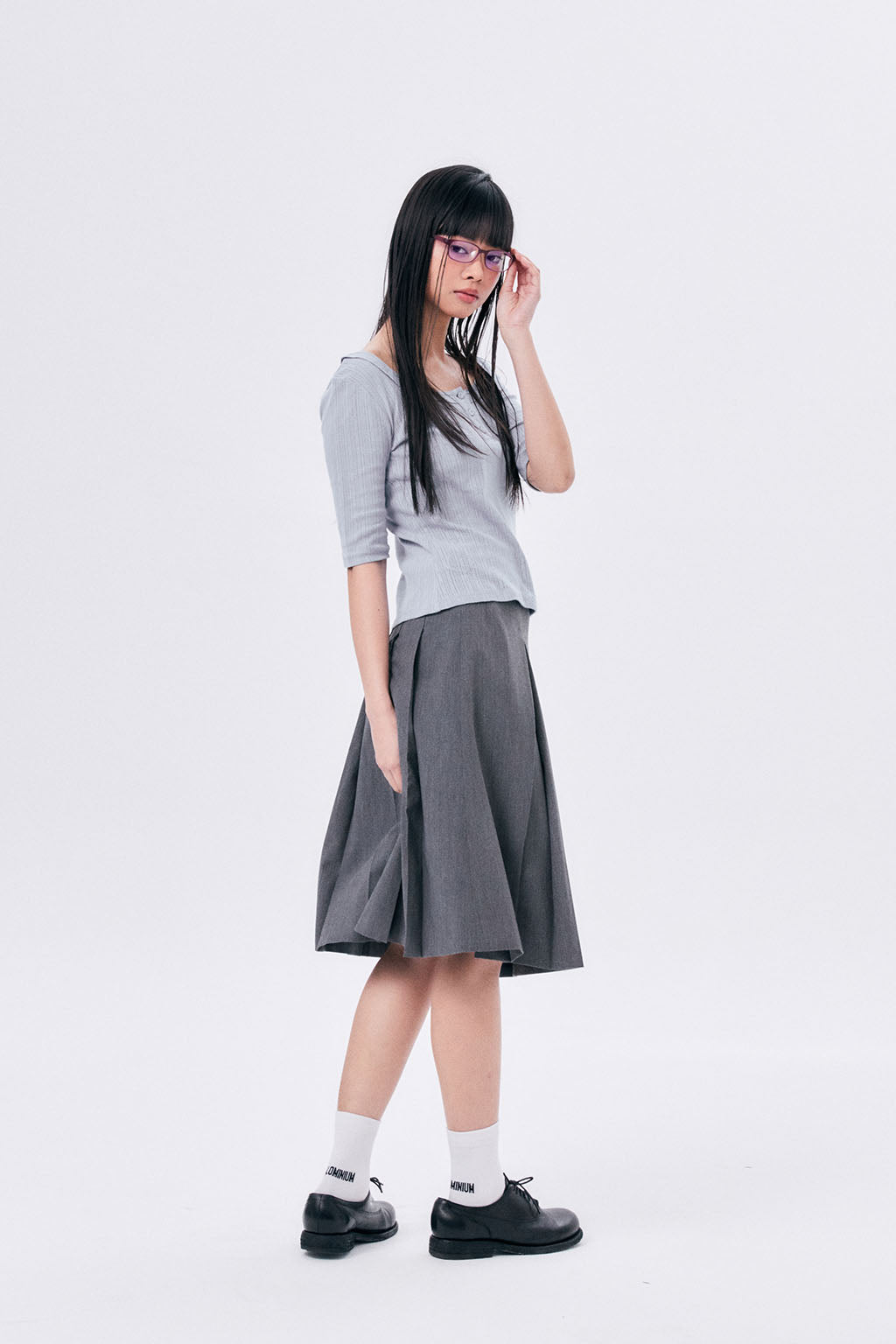 MIDI PLEATED WRAP SKIRT 3 / GRAY