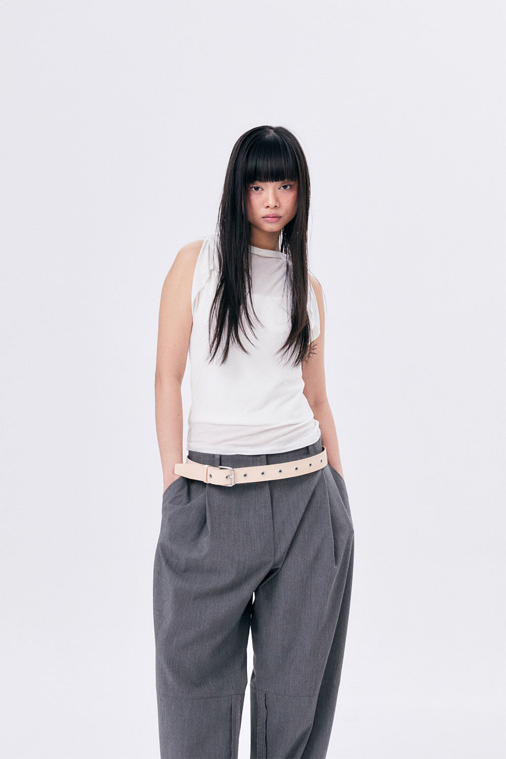 ONE TUCK WOOL PANTS 2 / GRAY