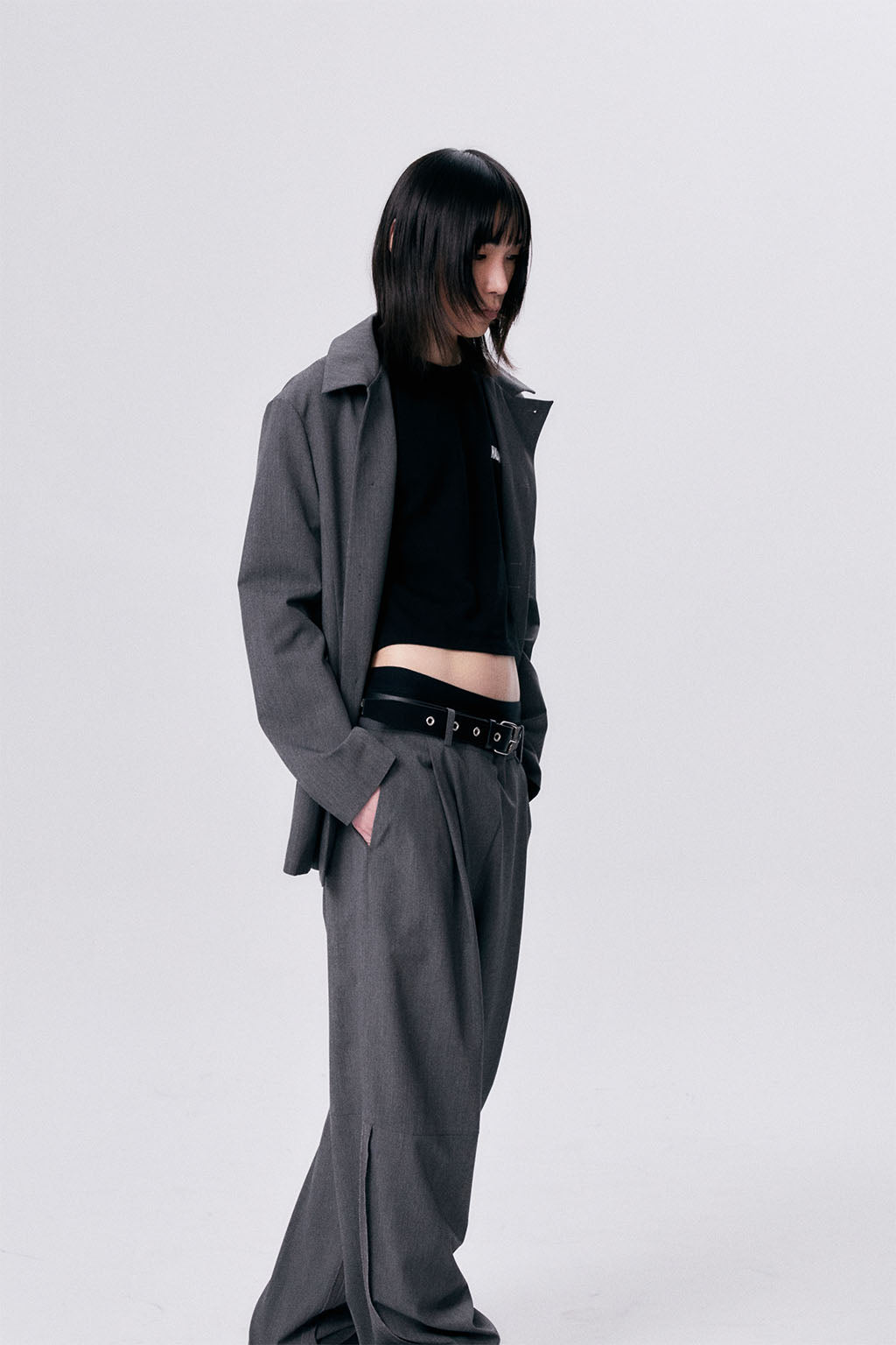 ONE TUCK WOOL PANTS 2 / GRAY