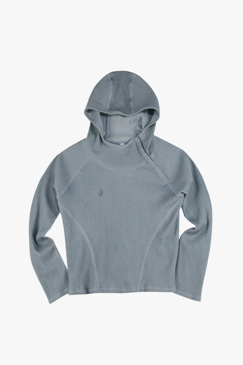 PIGMENT SLIM WAFFLE HOODIE / BLUE