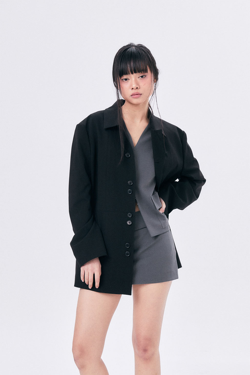 UNBALANCE COLLAR JACKET / BLACK