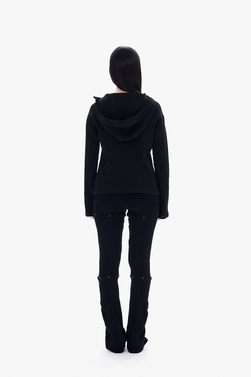 SLIM WAFFLE HOODIE / BLACK