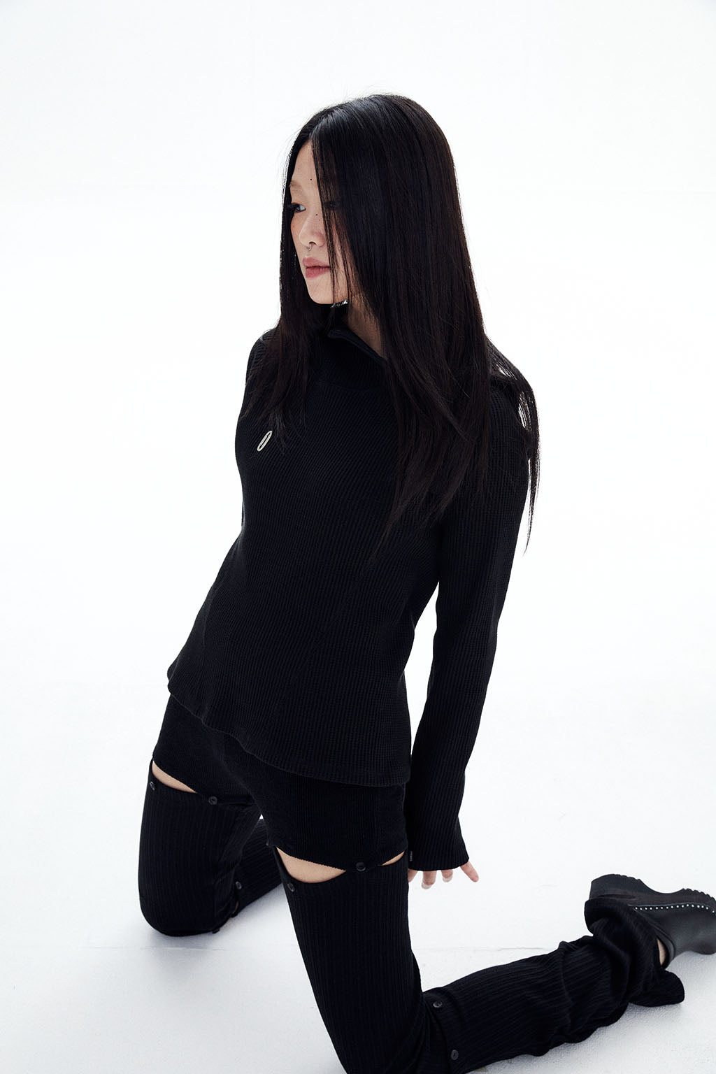 SLIM WAFFLE HOODIE / BLACK